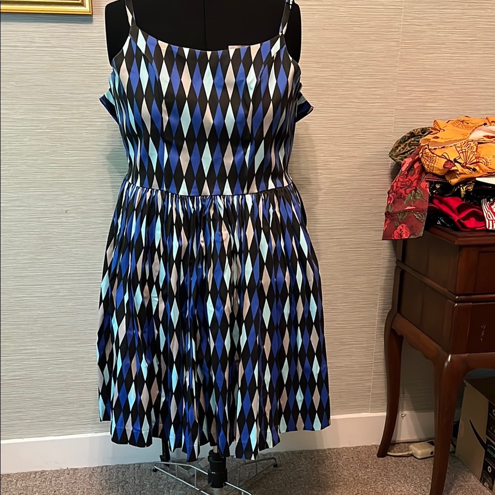Pinup Couture Jenny dress in blue harlequin